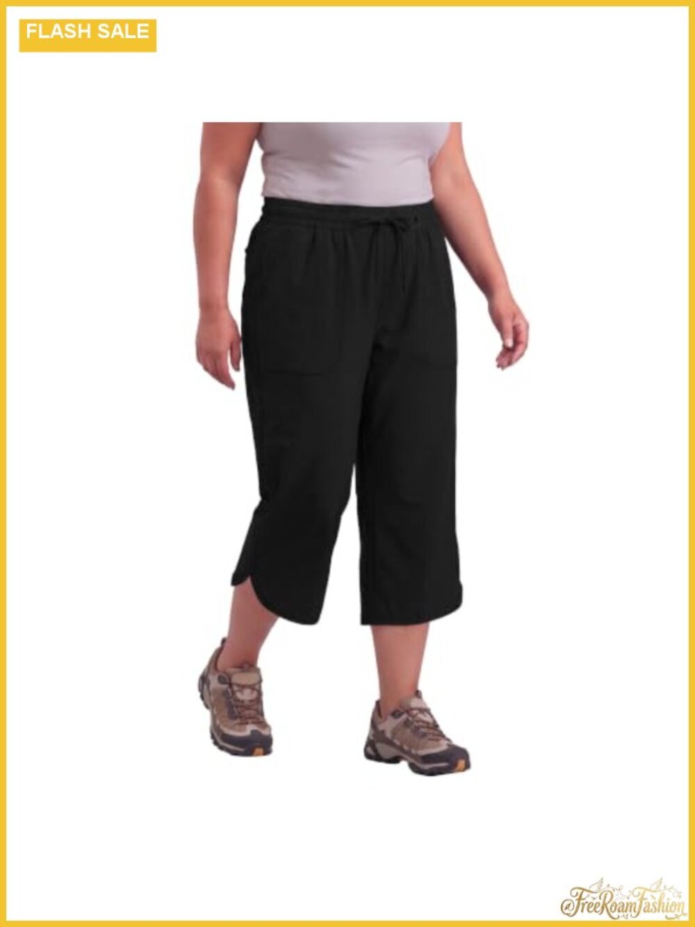 Plus Size Capris for Women Lightweight Quick Dry Woven Cropped Pants Casual